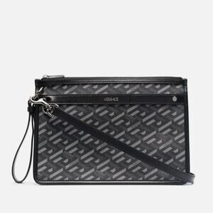 Versace La Greca Leather Messenger Bag Black Grey New